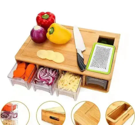 Bamboo Multi-functional Vegetable Cutting Board with Storage Box